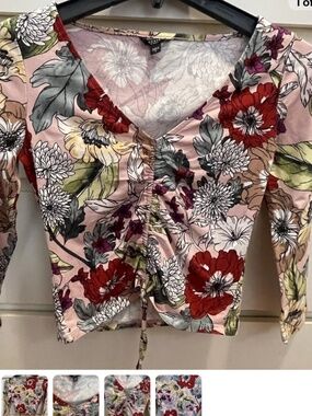 Guess long sleeve pink floral top size small